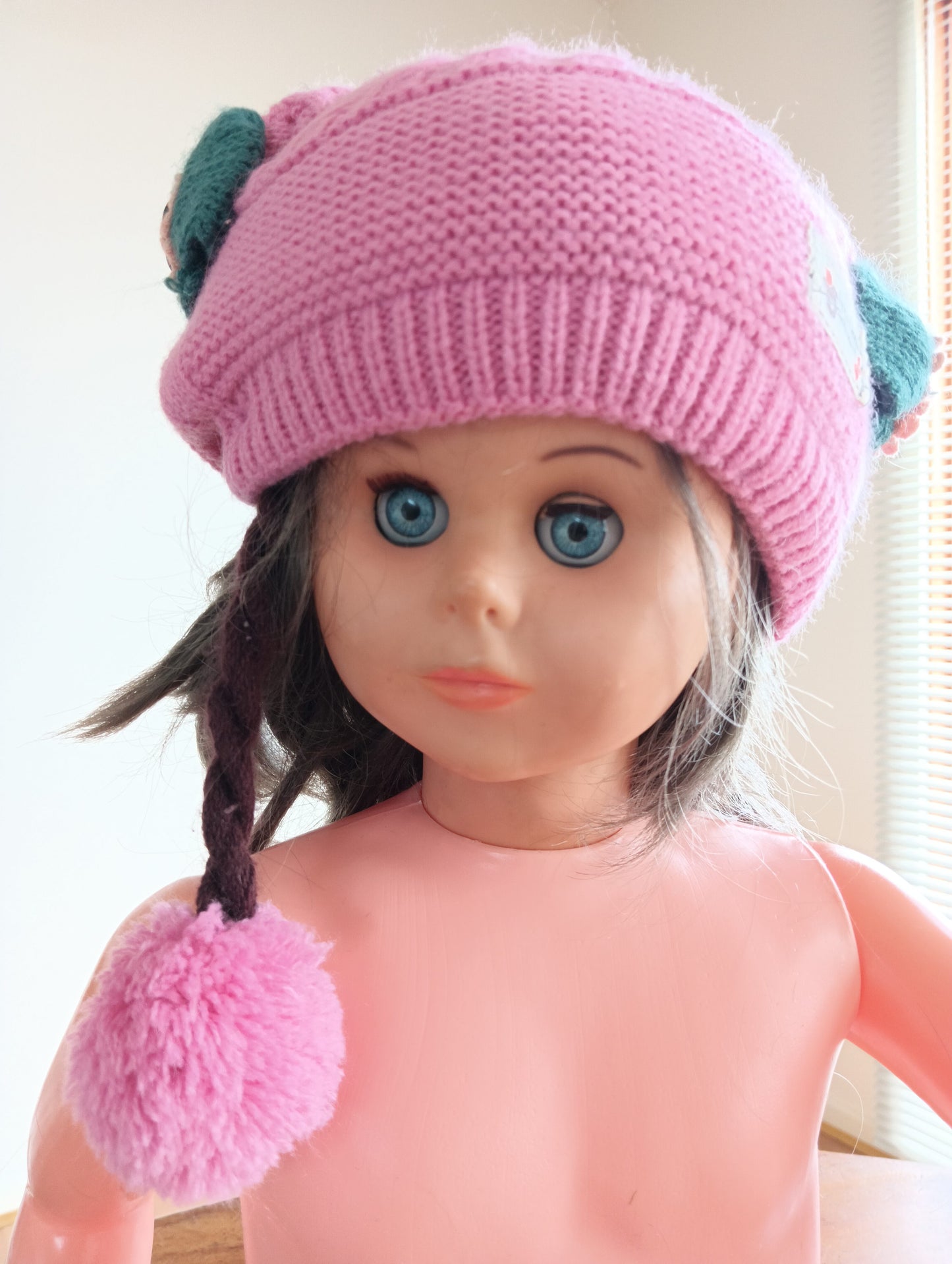Pink Knit beanie with flower trim