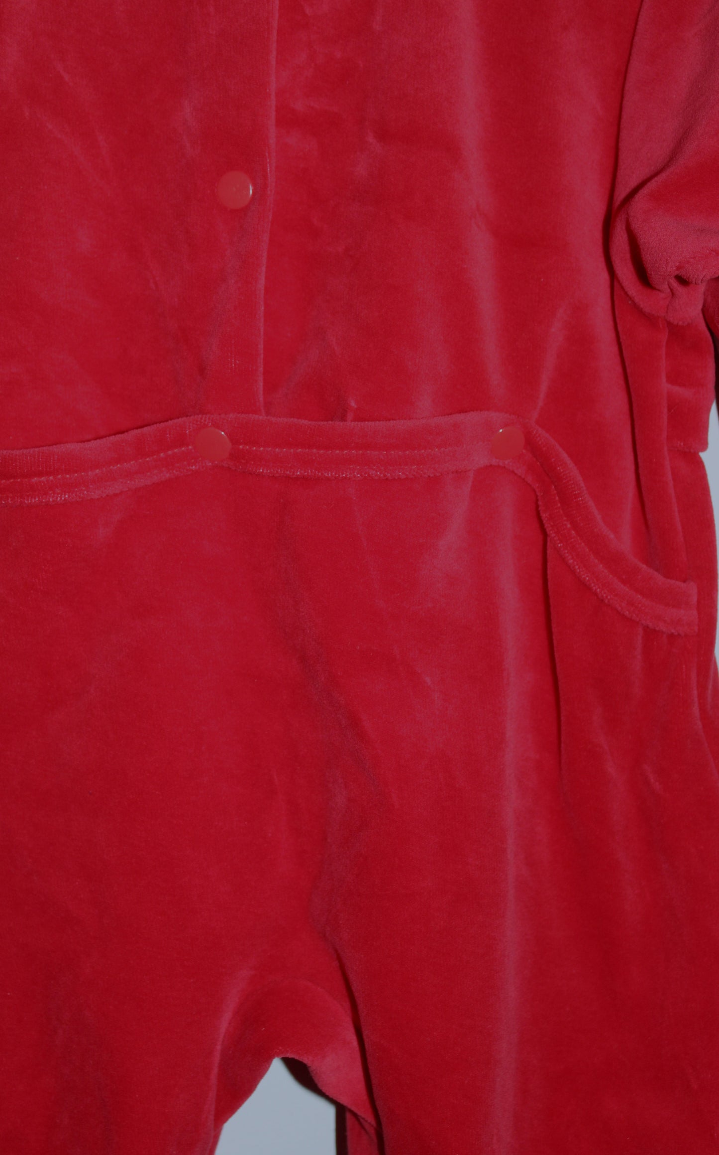 French Red velour jumpsuit wirh hailspot fabric trim
