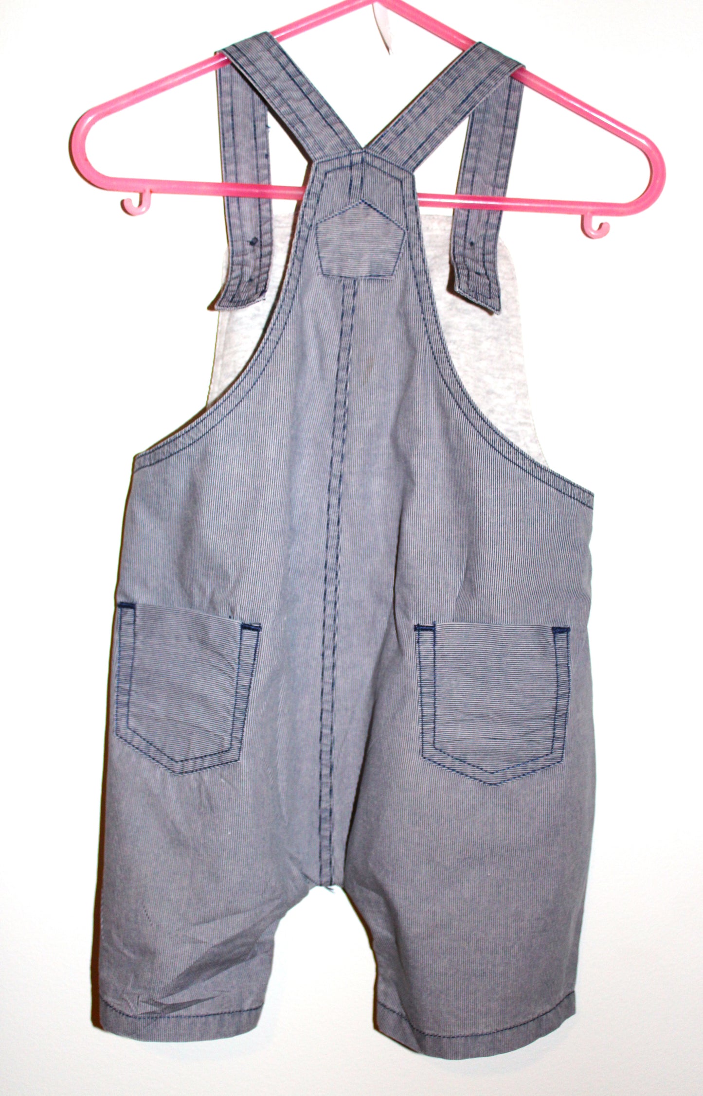 Bebe boy's blue/white stripe overalls