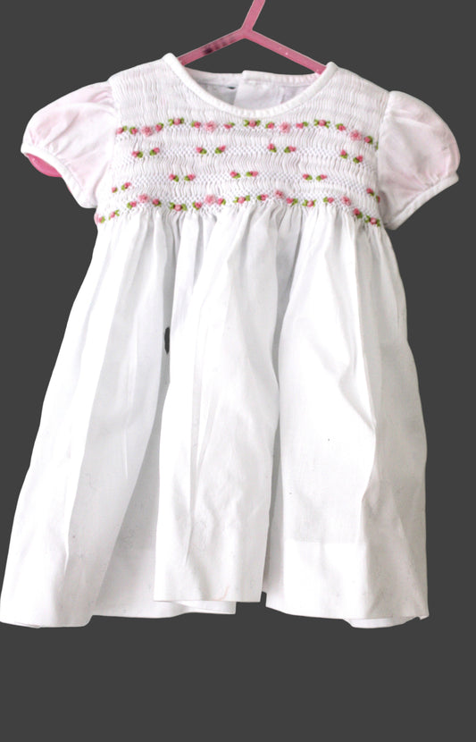 Meleze white smocked baby's dress