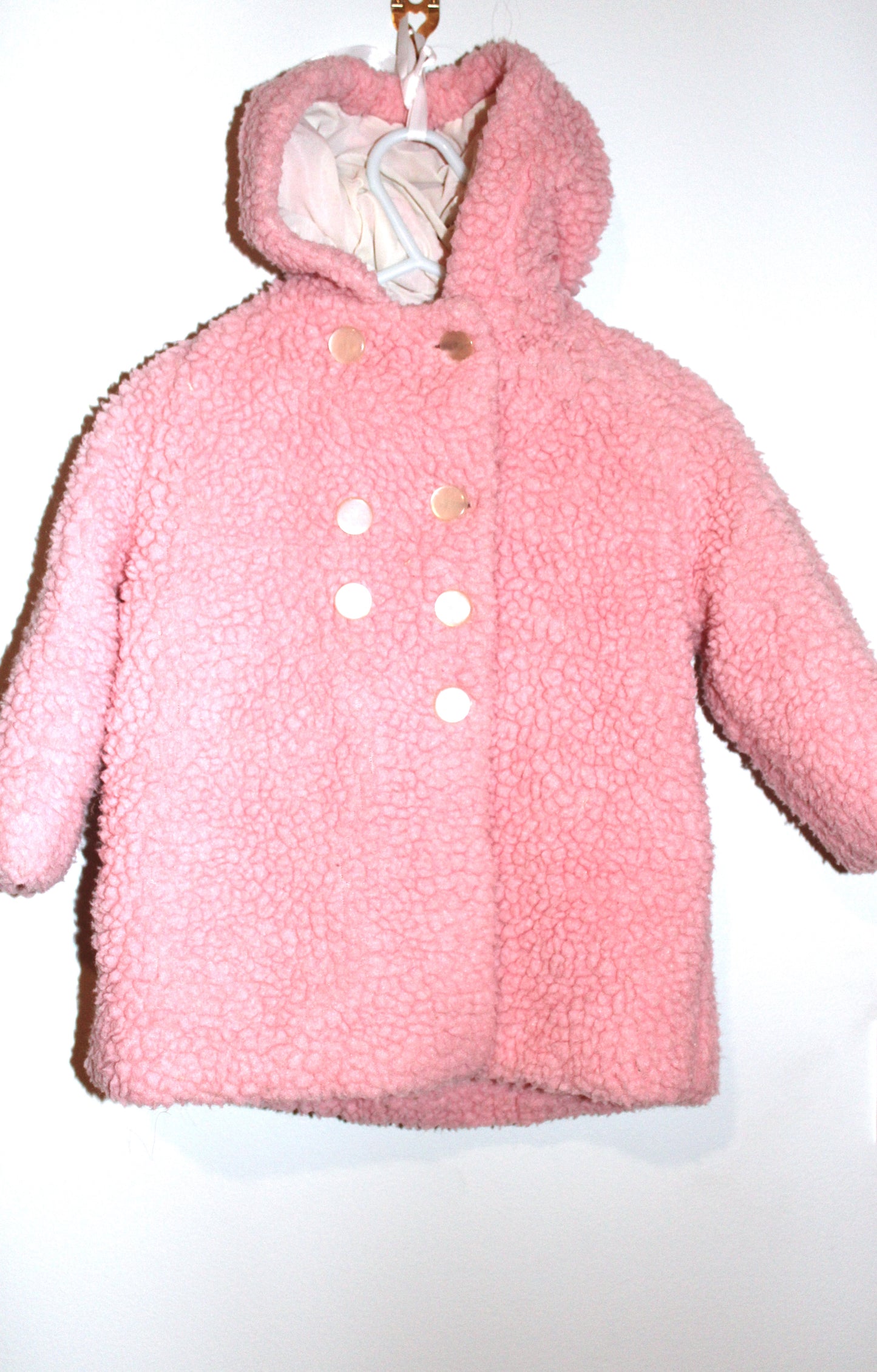 English pink fake fur toddler's jacket